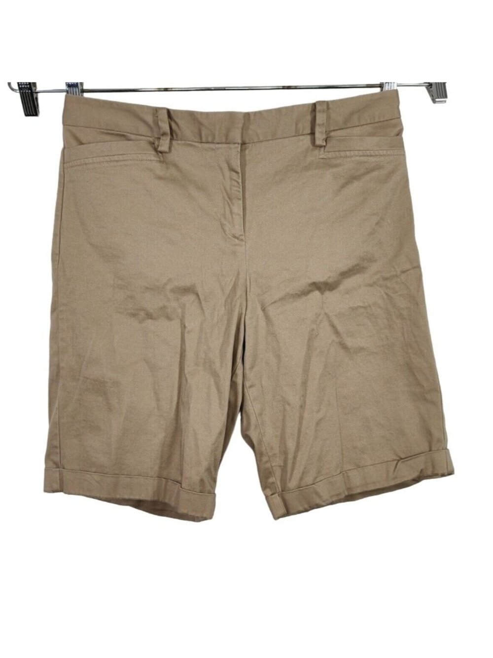 George Khaki Chino Bermuda Shorts Women Size 10 Cuffed Pockets Summer Casual